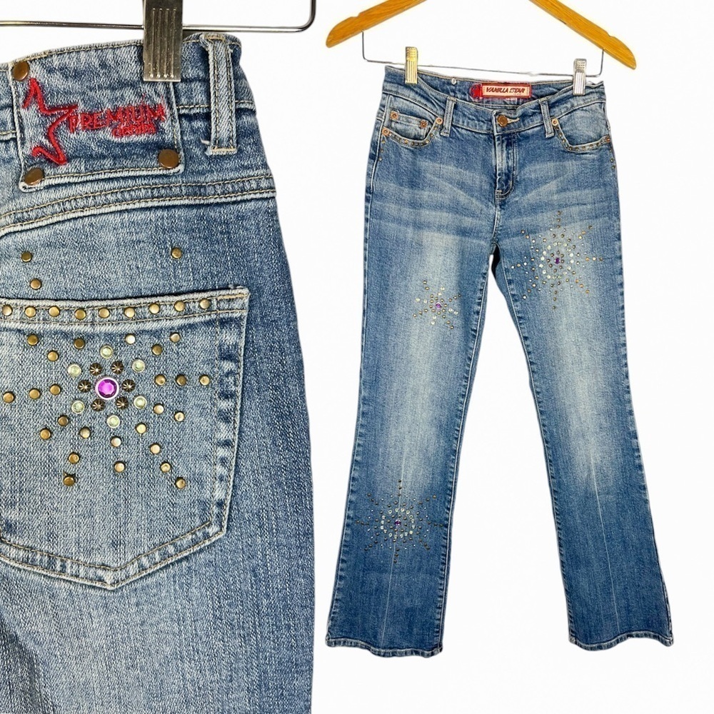 Y2K Vanilla Star Embellished Low Rise Flare Stud Pattern Jeans 3 (26 inches)